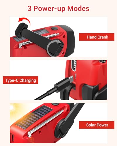 Esky Emergency Hand Crank Radio 7400mWh with 3 LED Flashlight, AM/FM/NOAA Portable Weather Radio with Power Bank Phone Cha...