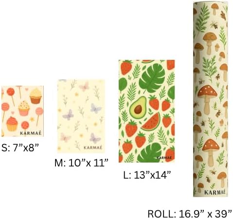 Reusable Beeswax Food Wraps – 3 Pack & Roll (16.9"-39") | Sustainable Eco-Friendly Wraps for Food Storage | Natural Beeswax Wraps with Seed Paper, Twine & Gift Packaging.