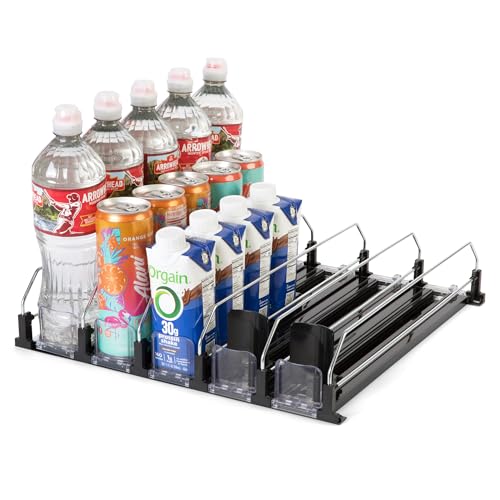 Hodge Home Essentials 5-Piece Drink Organizer for Fridge – Spring-Loaded Rolling Can & Bottle Holder – Kitchen Storage for...