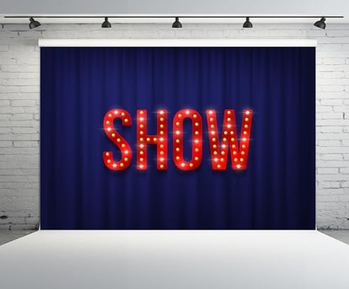 CHNYWORK 5x3ft Night Show Backdrop Blue Curtain Sparkling Bulbs Red Night Lights Dancing Music Party Singer Background Tal...