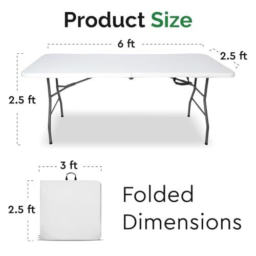 EconoHome 6ft Folding Table with Handle | Heavy-Duty Foldable Table | Portable Table for Indoor & Outdoor Use