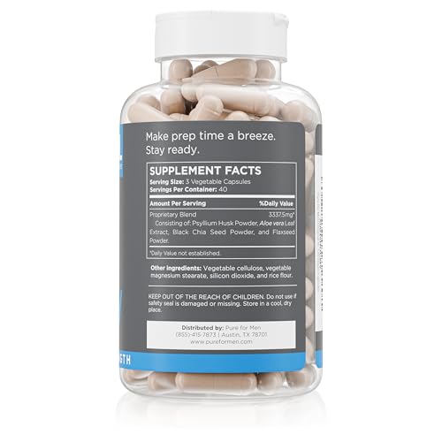 Pure for Men Stay Ready Fiber Extra Strength Supplement | Digestive Regularity | Bowel Movement & Gut Health Support | Veg...