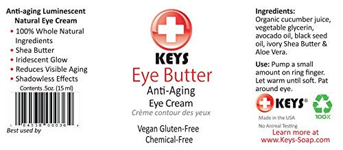 Keys Eye Butter Luminescent Natural, Vegan, Chemical-Free Moisturizing Eye Cream for Sensitive Skin in Airless Travel Pump - wit