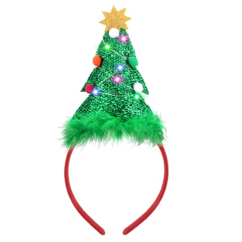 Farochy Christmas Tree Headband Light Up Christmas Headbands LED Christmas Tree Hat