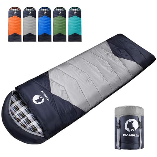 CANWAY Flannel Sleeping Bag for Adults Kids Girls Boys Camping Backpacking Sleeping Bag for Cold & Warm Weather with Compr...