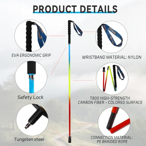 Carbon Fiber Trekking Poles 2-Pack - Ultra Lightweight 10oz, Collapsible 3-Piece Folding Design with Anti-Shock, Moisture-...