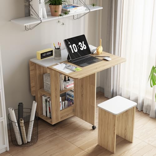 Mondeer Folding Dining Table Set for 4, Drop Leaf Table with 4 Chairs for Small Spaces, Dining Room Table Set with Storage...