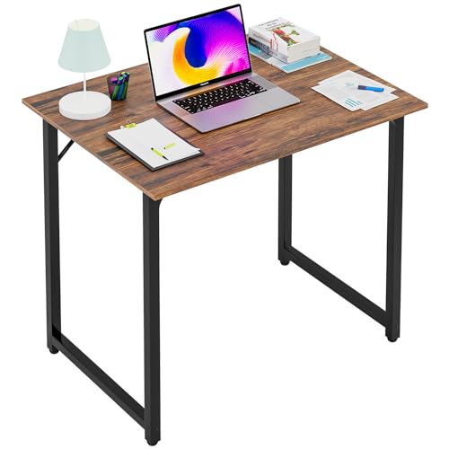 PayLessHere | 32 Inch Computer Desk | Brown | Office Desk with Metal Frame, Adjustable Feet | Water-Resistant, Scratchproo...