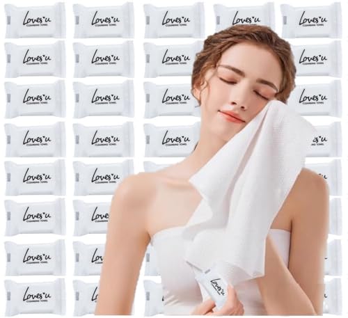 Premium Disposable Washcloths for travel, 40pcs Portable Disposable Pure Cotton Compressed Towels for Face Hand Washing, T...