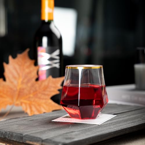 Lullaby 40pcs Plastic Wine Glasses with Gold Rim, 12oz Clear Disposable Wine Cups for Champagne Whiskey Cocktail, Perfect ...