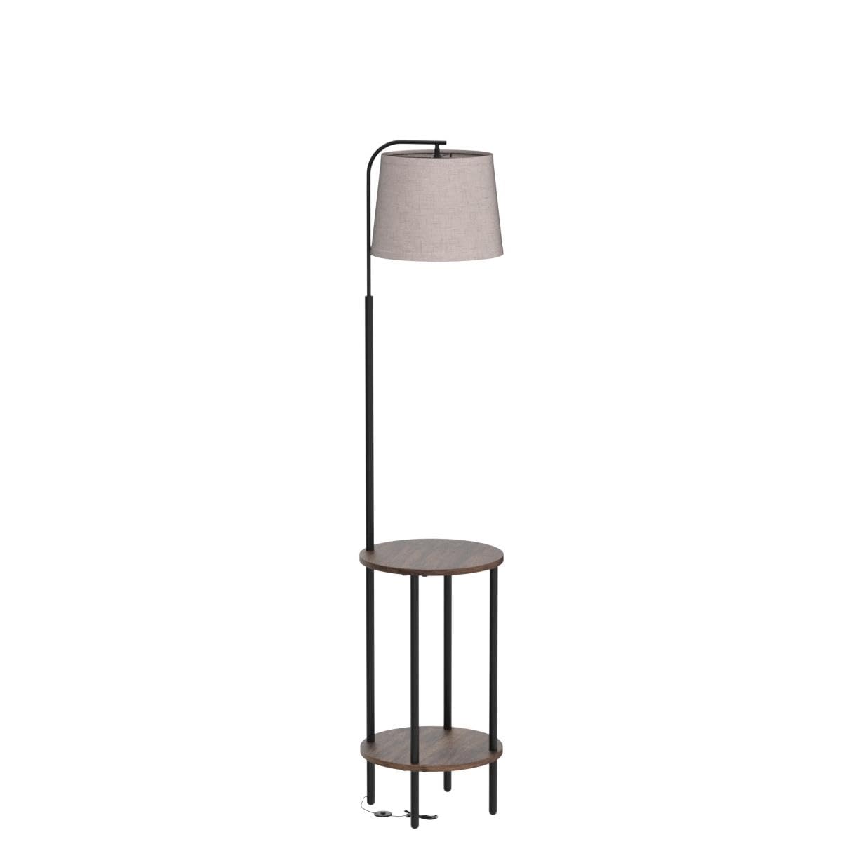 DEWENWILS Floor Lamp with Table Attached, Farmhouse Narrow Nightstand, Wooden End Side Table Floor Lamp, Adjustable Reading Lamp for Bedroom, Living Room, Office, Kids Room