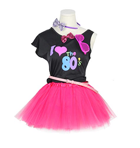 FUNDAISY Gilrs 80s Costume Accessories Fancy Outfit Dress for 1980s Theme Party Supplies