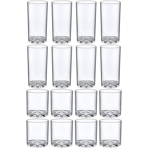 Amazing Abby - Liberty - 12-Ounce and 16-Ounce Plastic Tumblers (Set of 16), Plastic Drinking Glasses, All-Clear Reusable ...