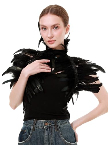 Women Feather Shawl Gothic Collar Cape Halloween Angel Demon Cosplay Party Costume