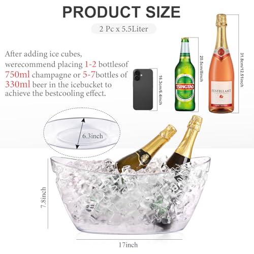 Ice Buckets for Parties, 2pcs Acrylic Champagne Beverage, Drinks Buckets Tub for Cocktail Bar, 5.5L Ice Bucket for Christm...