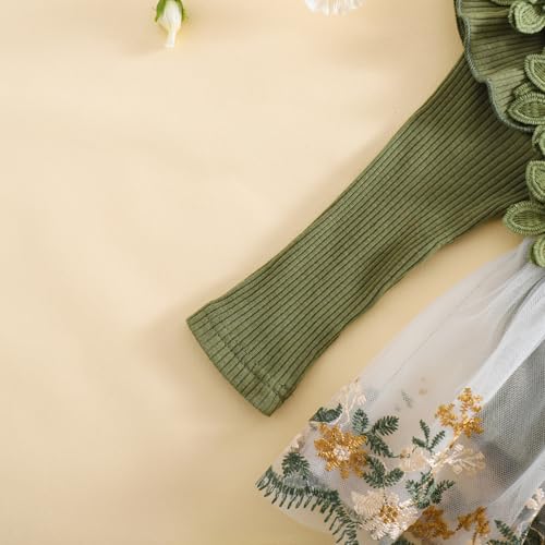 Douhoow Baby Girl Romper Dress Embroidery Lace Flowers Baby Dress Romper Fall Winter Festival Clothes with Headband
