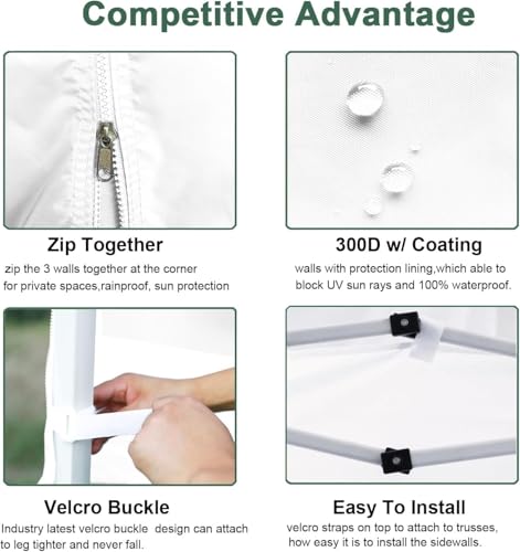 Canopy Sidewalls for 8x8 Pop Up Canopy 99% UV Protection, Waterproof, 3 Pcs Sidewalls Only,(White)