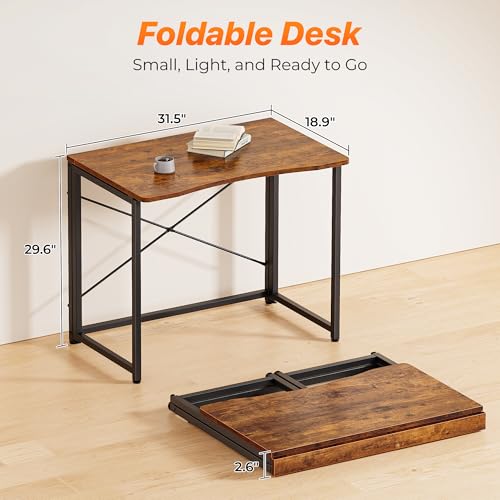 Huuger Folding Desk for Small Spaces, 31.5 Inch Foldable Computer Table, for Home Office, Study, Bedroom, Dorm, Space Savi...