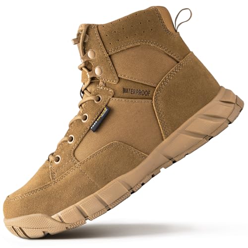 FREE SOLDIER Men's Durable Work Boots 6 Inches Lightweight Waterproof Hiking Boots Suede Leather Tactical Boots