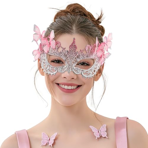 LATIMOON Halloween Lace Masquerade Masks for Women - 1920s Butterfly Antique Mask for Men Carnival Party Mardi Gras Party