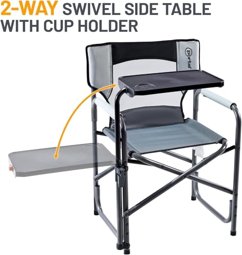 Portal Tablet Table Camping Directors Chair, Foldable Camp Chair with 2-Way Rotatable Side Table, Outdoor Folding Chairs f...
