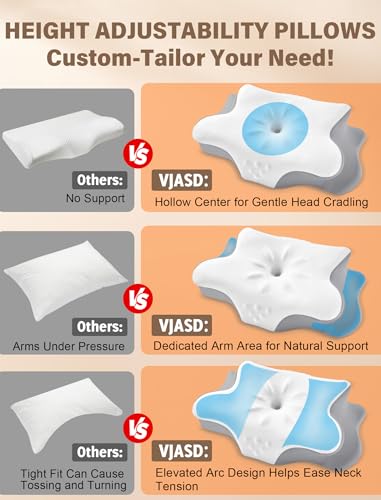 Cervical Neck Pillow for Pain Relief – Ergonomic Memory Foam Pillow for Side Sleeper Contour Orthopedic Bed Pillow for Nec...