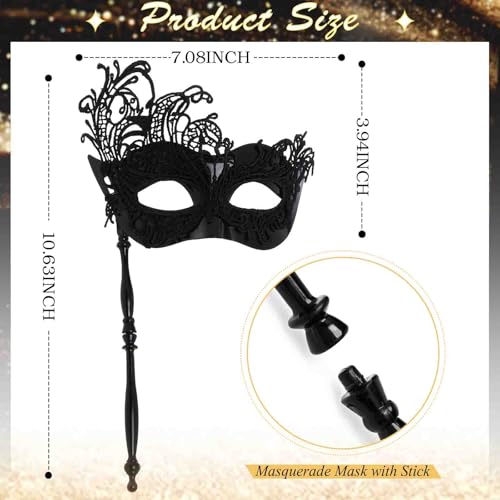 Maeaccx Black Masquerade Mask with Stick Lace Handheld Masks Mardi Gras Cosplay Fashion Shows for Women