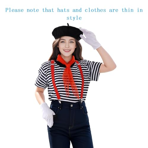 mifengda Woman Mime Costume Halloween Adult Men French Mime Artist Costume Outfit Accessories for Dress Up Cosplay Party
