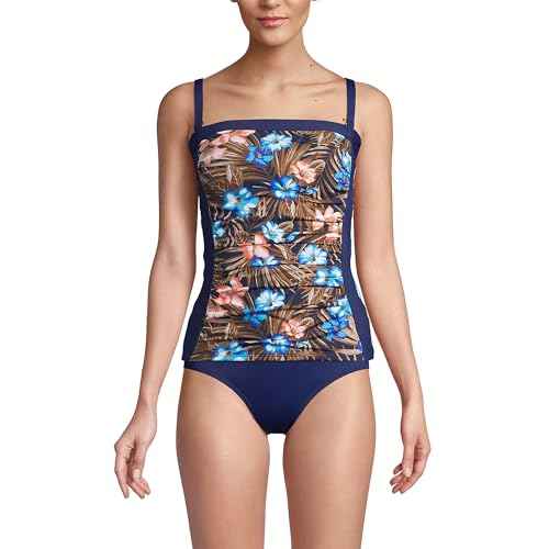 Lands' End Women's Strapless Bandeau Tankini Top Swimsuit with Removable and Adjustable Straps