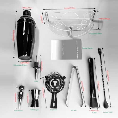 Cocktail Shaker Set with Stand, Cocktail Shaker Bartender Kit: Bar Tool Set, Drink Mixing Includes Martini Shaker,Straine...