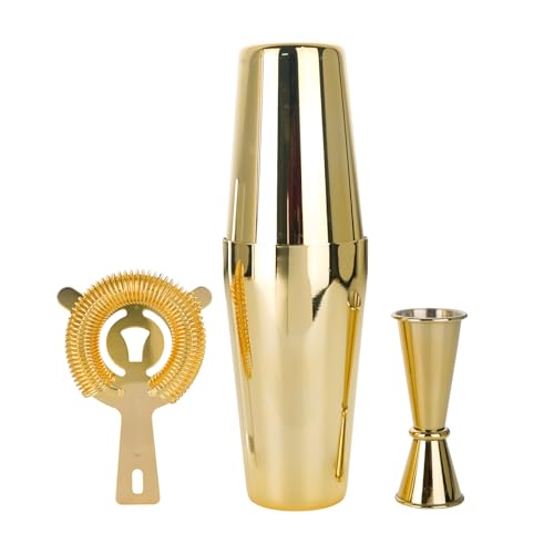 JNWINOG Cocktail Shaker Set 4-Piece Boston Shaker Kit with 20oz/25oz Shaker,Strainerand 0.5/1oz Double JiggerBar Set for H...