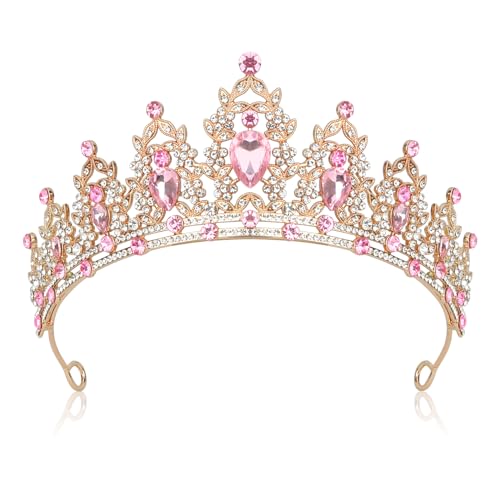 JIOMULIG Pink Rhinestone Tiara, Baroque Style, Women's Queen Crown, Adult Tiara Headband, Perfect for Parties, Prom, Weddi...