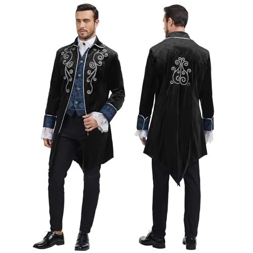 rumnigh Men Medieval Steampunk Tailcoat Jacket Gothic Victorian Frock Coat Uniform Halloween Party Cosplay Gentleman Costumes