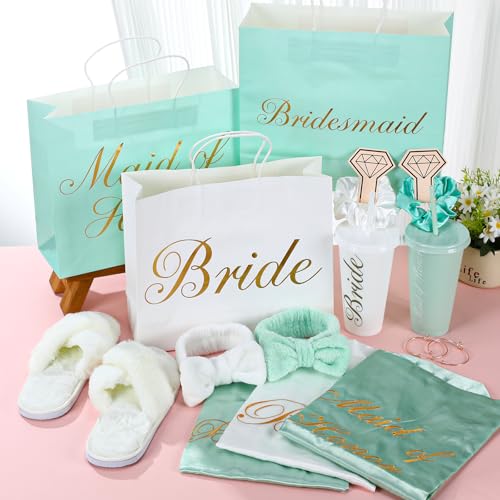 48 Pcs Bridesmaid Bride Robes Set of 8 Bridal Party Silk Satin Robes for Wedding Bachelorette Party Gifts (White,Sage Green)