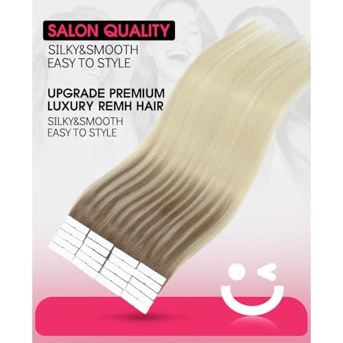 Youngsmile Invisible Tape in Hair Extensions Human Hair #8T60 Ash Brown to Platinum Blonde Balayage Injection Tape in Hair Extensions 20pcs 35g 16 Inch (#8T60,16'')