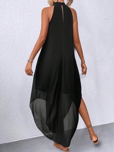 Verdusa Women's Formal Wedding Guest Dress Halter Flowy Sleeveless Asymmetrical Long Summer Dress