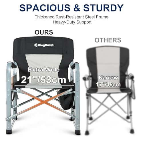 KingCamp XXL Oversized Directors Chair with Side Table, Heavy Duty Camping Chairs 600lbs with Cooler Bag, Portable Folding...