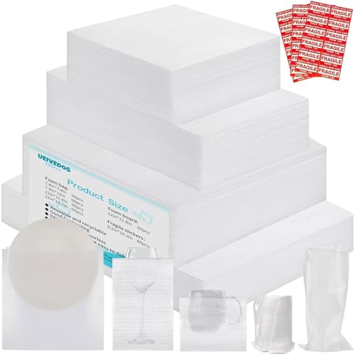 320 pcs Moving Packaging Supplies, 260 Cushioning Foam Pouches and Sheets, 4 Sizes (16x12", 12x12", 12x7.8", 7.8x7.8") wit...