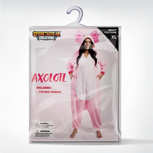 Spooktacular Creations Halloween Axolotl Costume, Kids Axolotl Costume, Zip-Up Hooded Jumpsuit for Halloween Cosplay Party