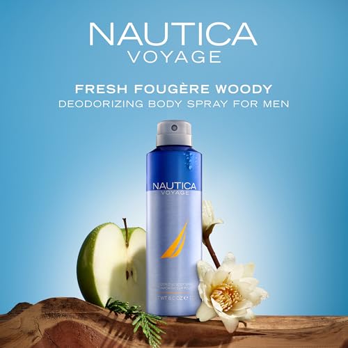 Nautica Voyage Deo Body Spray 6 fl oz (Pack of 1), Notes of Apple, Cedarwood, Mimosa, Men's Fragrance, Long Lasting, Everyday Fragrance