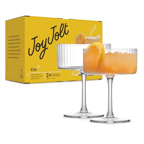 JoyJolt Elle Fluted 10oz Coupe Glass Set of 2, Unique Champagne Glasses for Cocktails and Martinis, Ribbed Vintage Style D...
