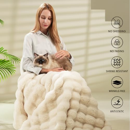 macinso Super Comfort Oversized Warm Thick Bubble Luxury Plush Rabbit Faux Fur Throw Blanket, Fluffy Blanket,Soft Cozy Bla...