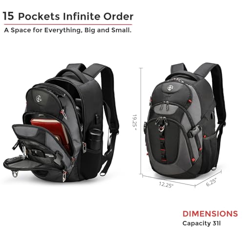 Swissdigital Design Laptop Backpack with USB Charging Port, Travel Backpack Fits 15.6 inches Computer, 31L College School ...