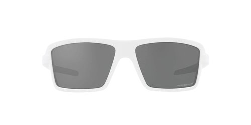 Oakley Men's OO9129 Cables Rectangular Sunglasses, Matte White/Prizm Black Polarized, 63 mm