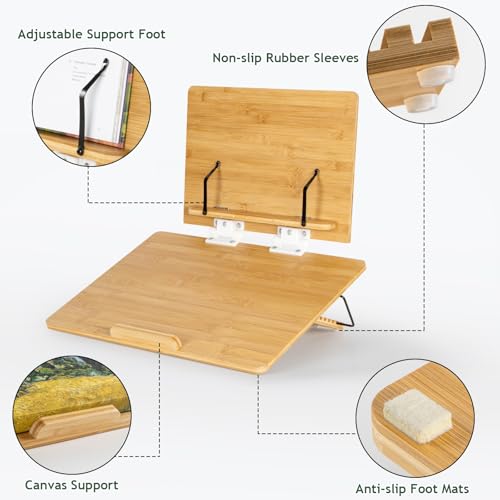 ANBOXIT Folding Bamboo Tabletop Easel, 19.7" x 14.2" Base and 15.4" x 11" Adjustable Upper Board, Portable Desktop Arts & ...