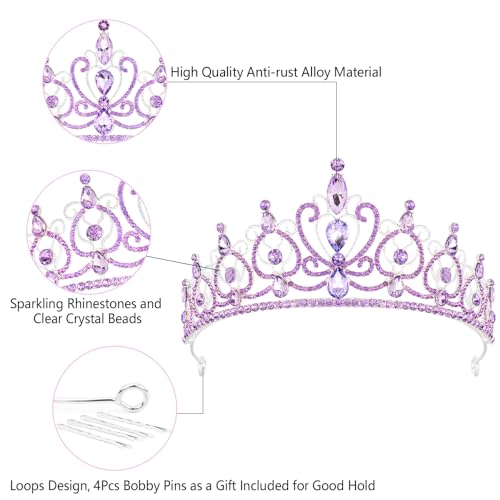 TODDER Purple Tiara for Women Girls Rhinestone Princess Queen Crowns Crystal Headband for Girls Wedding Hair Accessories f...