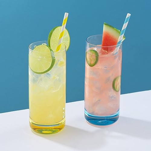 JoyJolt Hue Highball Glasses Set of 6 Tall Drinking Glasses, 13oz Bourbon Whiskey Glass Cups Set, Mojito Glass Tumbler als...
