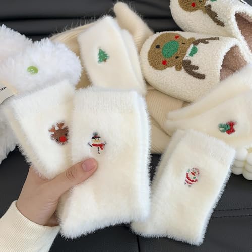 5 Pairs Christmas Women's Bow Fuzzy Socks Winter Soft Slipper Socks Stuff Fluffy Thick Spa Home Sleeping