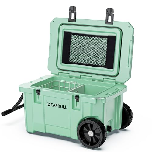 55 Quart Cooler with Wheels, Ice Chests Portable Camping Cooler Holds Ice up to 6 Days, Leak-Proof Outdoor Insulated Coole...