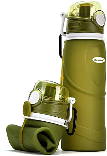 Kemier Collapsible Silicone Water Bottles-750ML,Medical Grade,BPA Free Travel Water Bottle Can Roll Up,26oz,Leak Proof Fol...